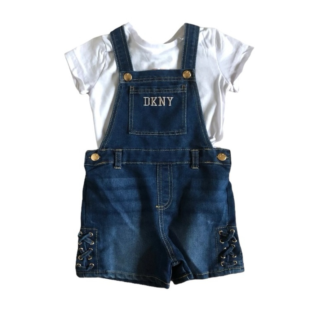 DKNY Overall Jean Shorts and Shirt Set Girls Size 5 NEW $48.00